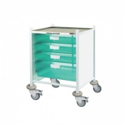 Sunflower Medical Vista 40 Low-Level Clinical Procedure Trolley with Three Single and One Double-Depth Green Tray